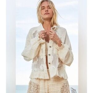 Eyelet Lace Rose Flower Pearl Button Down Ballon Sleeve Feminine Cottagecore Top